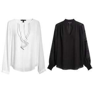 White House Black Market Lot Of 2 Blouse Size M Black White Long Sleeve Office